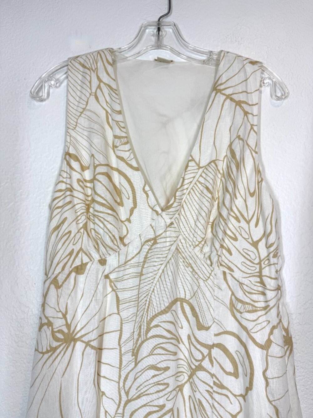 Magaschoni Linen Tropical Leaf Midi Dress Size 6 Ivory Beige Resort Coastal - Picture 5 of 10
